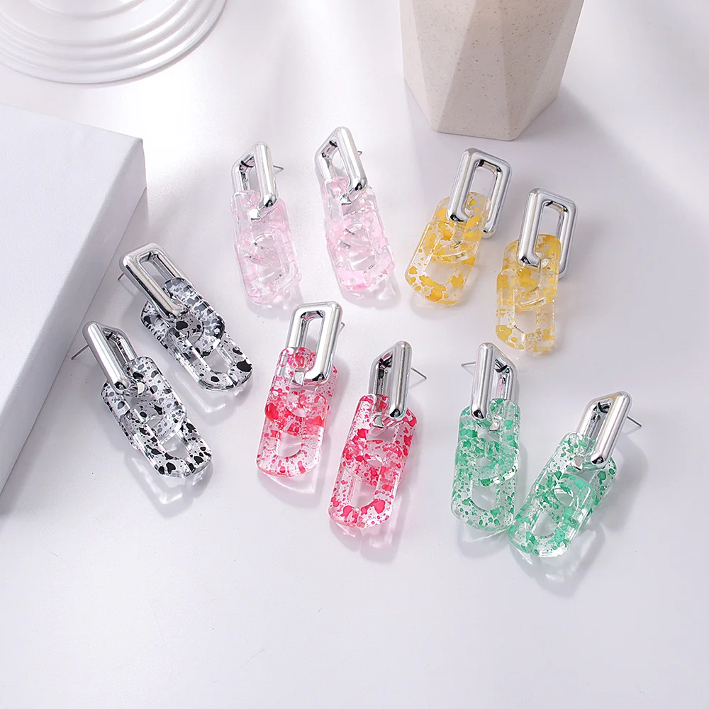 

Korea Cuba Bright Color Exaggerated Metal Chain Drop Earring Retro Punk Chain Earrings Vintage Jewelry