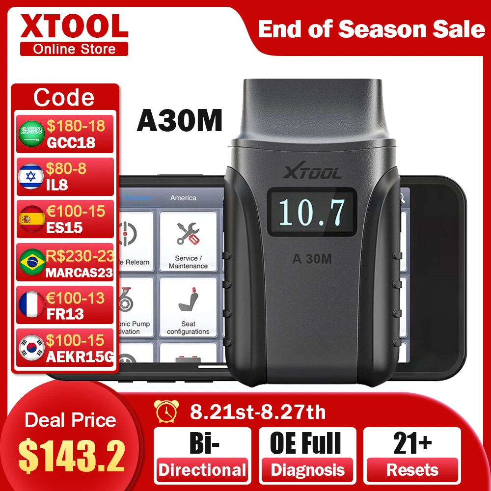Беспроводной BT OBD2 сканер XTOOL 2023 Anyscan A30M, двунаправленный сканер для Android iOS со всеми диагностическими системами, 21 сервис
