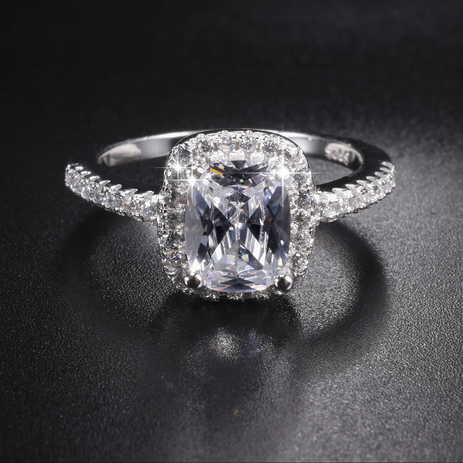 Фото Classics Real 100% 925 Sterling Silver Rings Inlay 3 Carat Cushion cut Simulated Diamond Wedding Rings For Women Wholesale №3