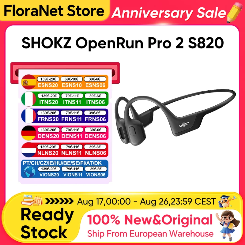 Original SHOKZ OpenRun Pro 2 S820 Wireless Sports Headphones, with Dual Drivers for Superior Sound, Bone Conduction Headphones, IP55, 12 Hours Battery Life