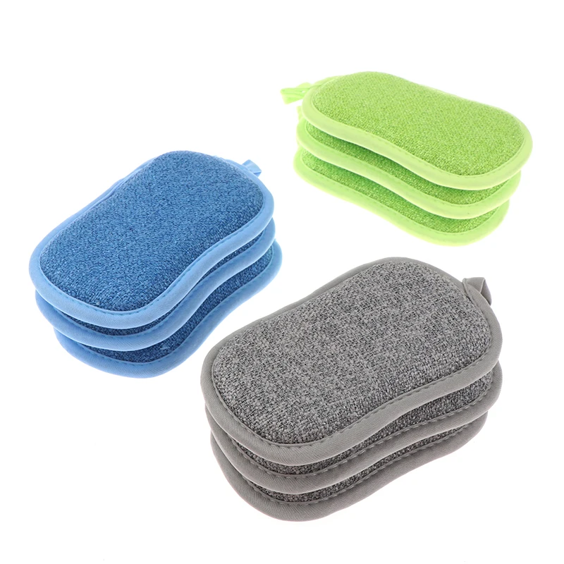 

3pcs Multi-Purpose Scrub Sponges for Kitchen by Scrub-it - Non-Scratch Microfiber Sponge Along with Heavy Duty Scouring Power