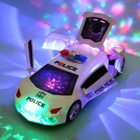 electric deformation rotating toy car universal police car stunt car with light sound automatic door opening boys toy for kids