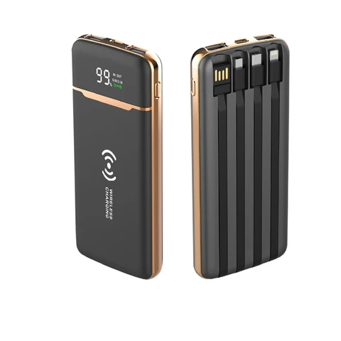 Портативное зарядное устройство Qi, 20000 мАч, беспроводное зарядное устройство, Внешний аккумулятор со встроенным кабелем для iPhone 14 13 12 11 Samsung Huawei Xiaomi, портативное зарядное устройство