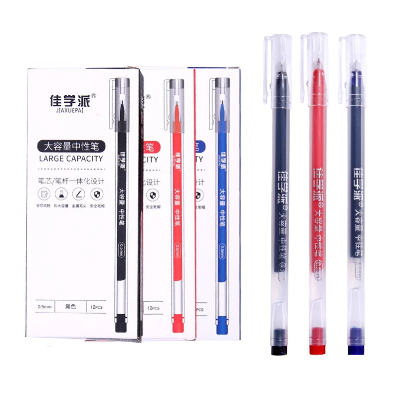 

12 Pcs/Set 0.5MM Large Capacity Neutral Gel Pen Signature Student Exam Pens Black Blue Red SCHOOL Office Stationery Supplies