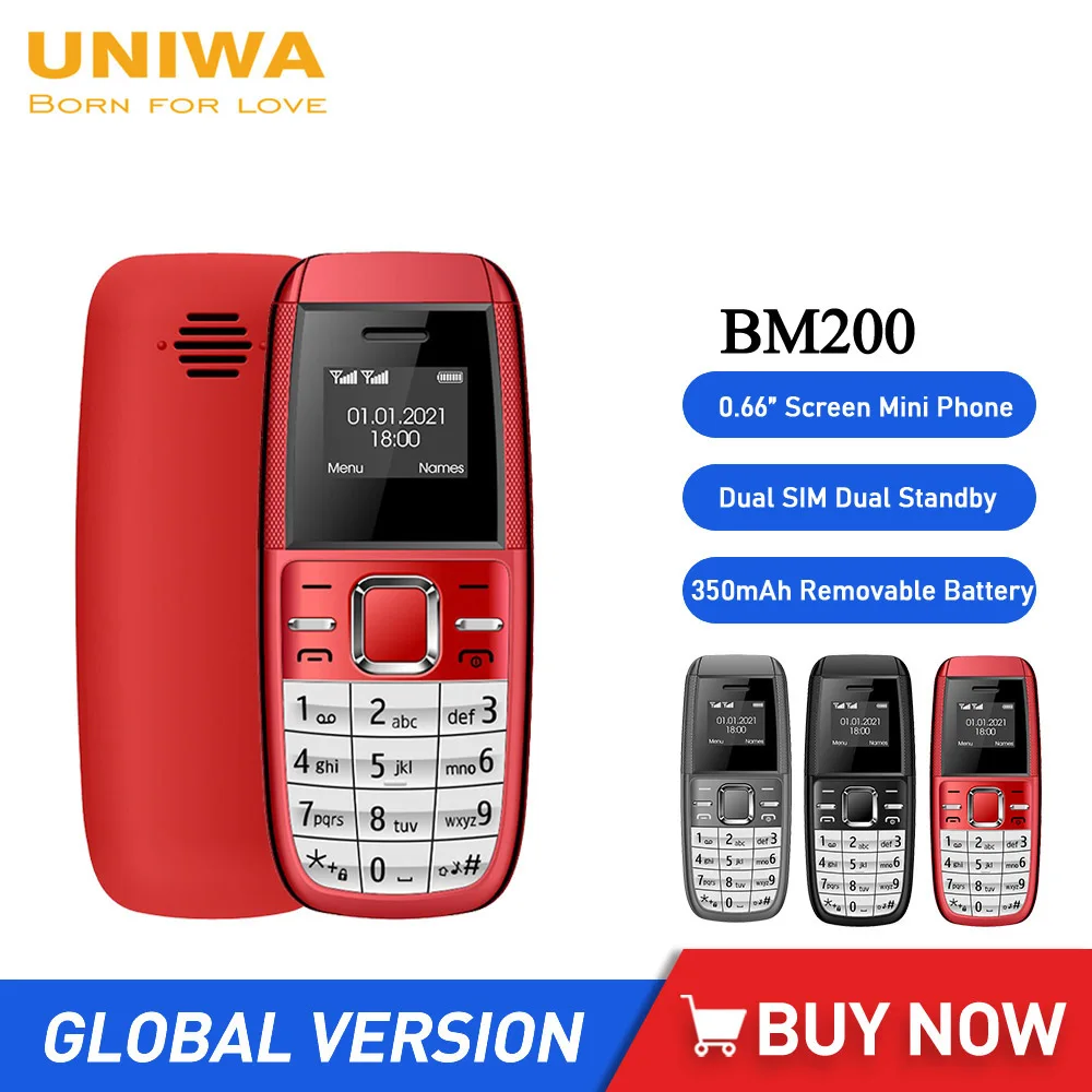 

5/20Pcs UNIWA BM200 Mini 2G Phones 0.66Inch MT6261D 350mAh Cellphone With Button Keypad Dual SIM Dual Standby Small Mobile Phone