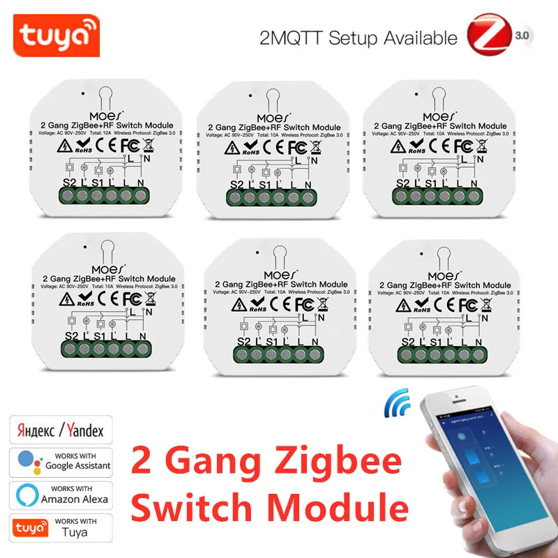 

Умный светильник ель света Aubess Zigbee + RF, релейный модуль с 2 клавишами, управлением через приложение Smart Life/Tuya, работает с Alexa Google Home Яндекс