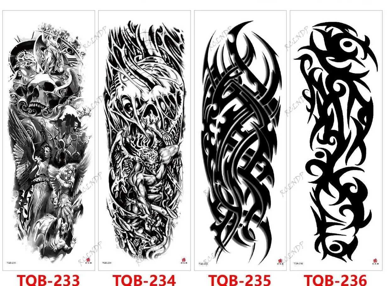 

Водостойкая временная татуировка-наклейка серии TQB, полная рукоятка, черный цвет черепа, тотем поддельный Tatto флэш-тату для мужчин и женщин, NO.201-240