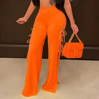 wishyear 2022 sexy fashion side split lace up wide leg pants summer vacation outfits for women clubwear palazzo pants