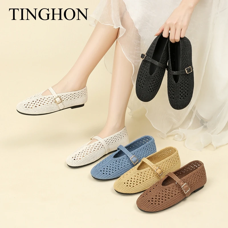 Сандалии женские TINGHON, размеры 34-43, НОВИНКА, плетеные, ажурные, вязаные, летние, без застежек, с круглым носком, дышащие, на резиновой подошве, Мэри Джейн, плоские (art.: 3920dbf8188fe) - 3920dbf8188fe
