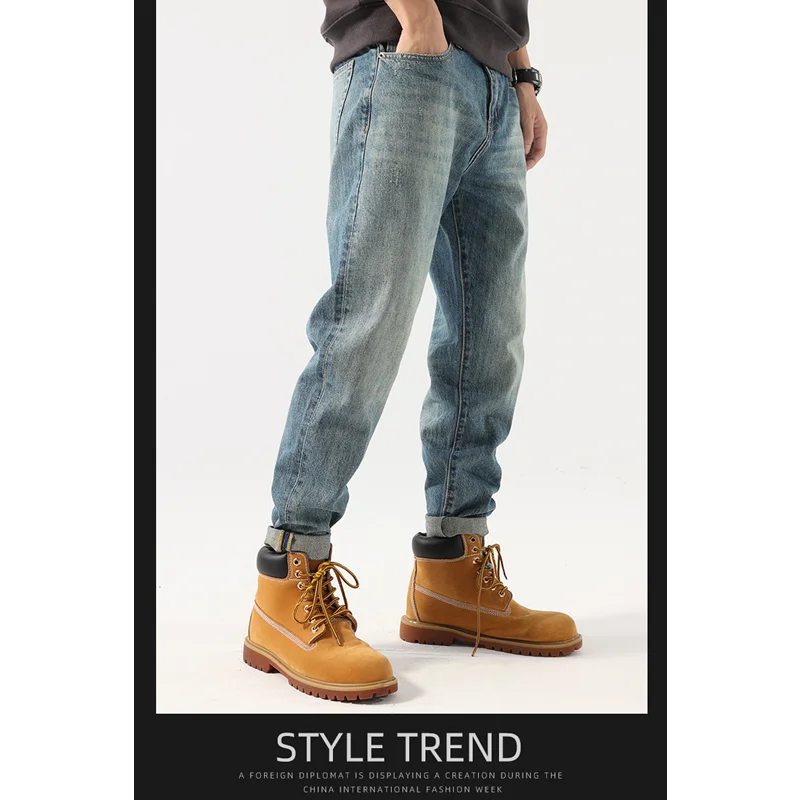 Streetwear Men 2022 New Pattern Vintage Loose Blue Haren Pants Fashion Small Straight Cylinder Jeans Autumn and Winter Female