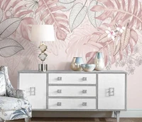beibehang custom 3d wallpaper mural nordic hand painted pink tropical plants hand painted leaves indoor background wall paper