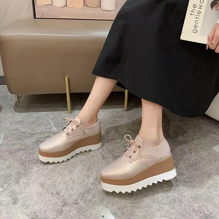 Plus Size Women's Shoes In The Spring And Autumn Of 2023 New European And American Round-headed Shoes With Thick Soles And High