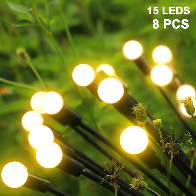 

NEW 15LEDs Solar Firefly Lights Outdoor Waterproof Fairy String Lights Garden Solar Lamp Lawn Pathway Patio Decoration LED Lamp