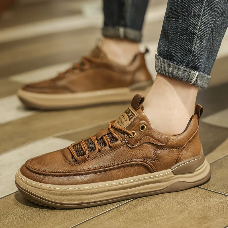 Кроссовки мужские из натуральной кожи ковбойские на шнуровке мягкая подошва