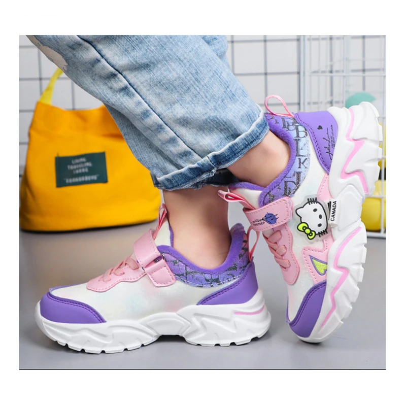 

Winter Sanrio Kawaii Hello Kitty Anime Fleecing Warm Sneakers Cute Cartoon Waterproof Leather Cotton Shoes Toys for Girls