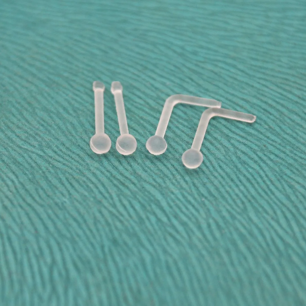 

HENGKE New 2mm Ball L Shaped Nose Rings Stud Retainer Clear Transparent Bone Straight 20G Pin Fashion Body Piercing Jewelry