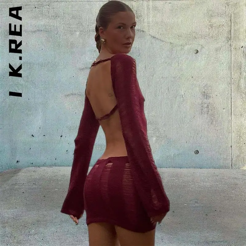 Женское короткое платье с длинным рукавом I K.Rea модное для ленивых простые