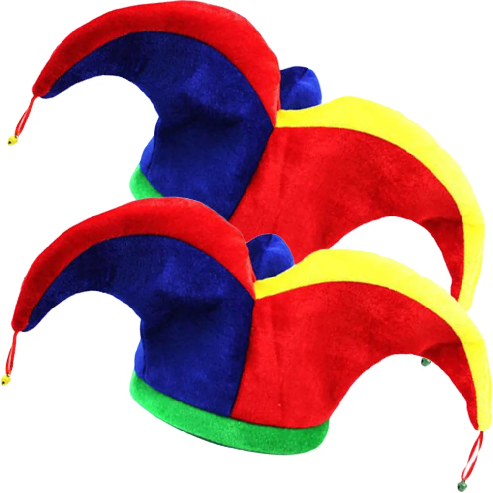 

2 Pcs Triangle Clown Hat Adult Costumes Crazy Hats Kids Adults Jester Cosplay Prop Bells Cloth Holiday Child Funny