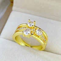 top zircon tri layer geometric setting shiny rhinestones opening adjustable gold plated ring vintage wedding jewelry for ladieas