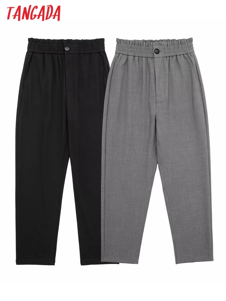 

Tangada 2022 New Women Chic Gray Suit Pants Trousers High Waist Office Lady Elegant Pants JE302