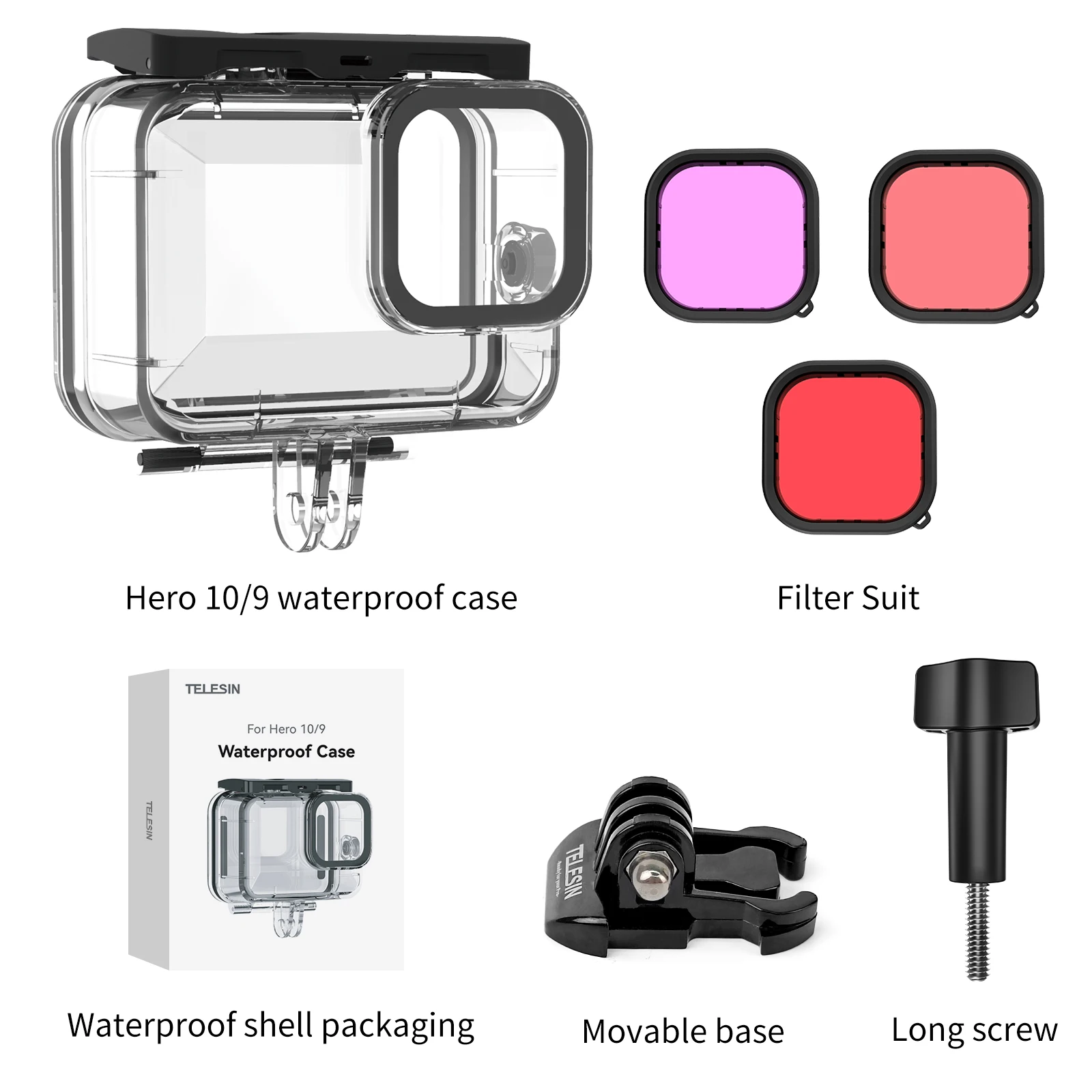 Купи TELESIN Waterproof Case For GoPro 11 Hero 11 10 9 8 Underwater Diving Housing Cover With Dive Filter Action Camera Accessories за 503 рублей в магазине AliExpress