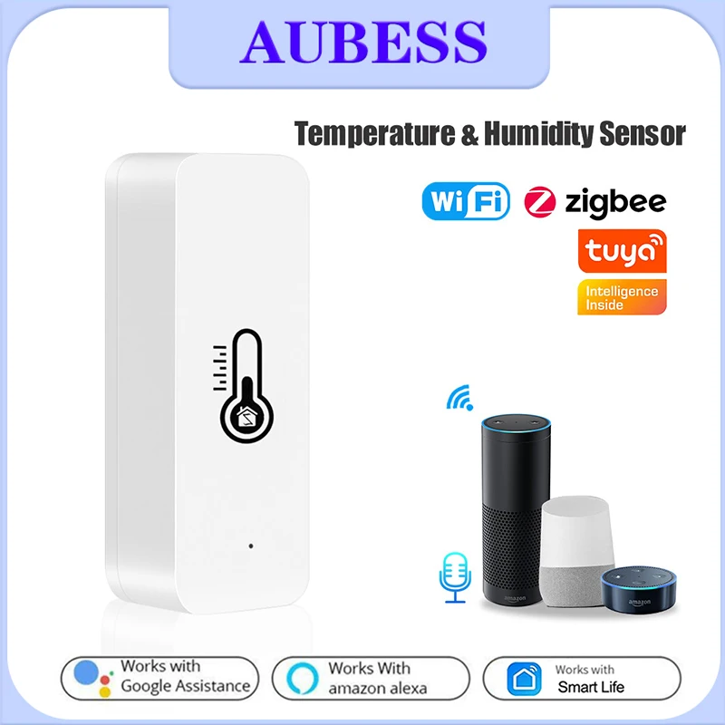 

Aubess Tuya ZigBee Smart Temperature And Humidity Sensor Battery Powered ZigBee Smart Home Security Work With Alexa Google Home