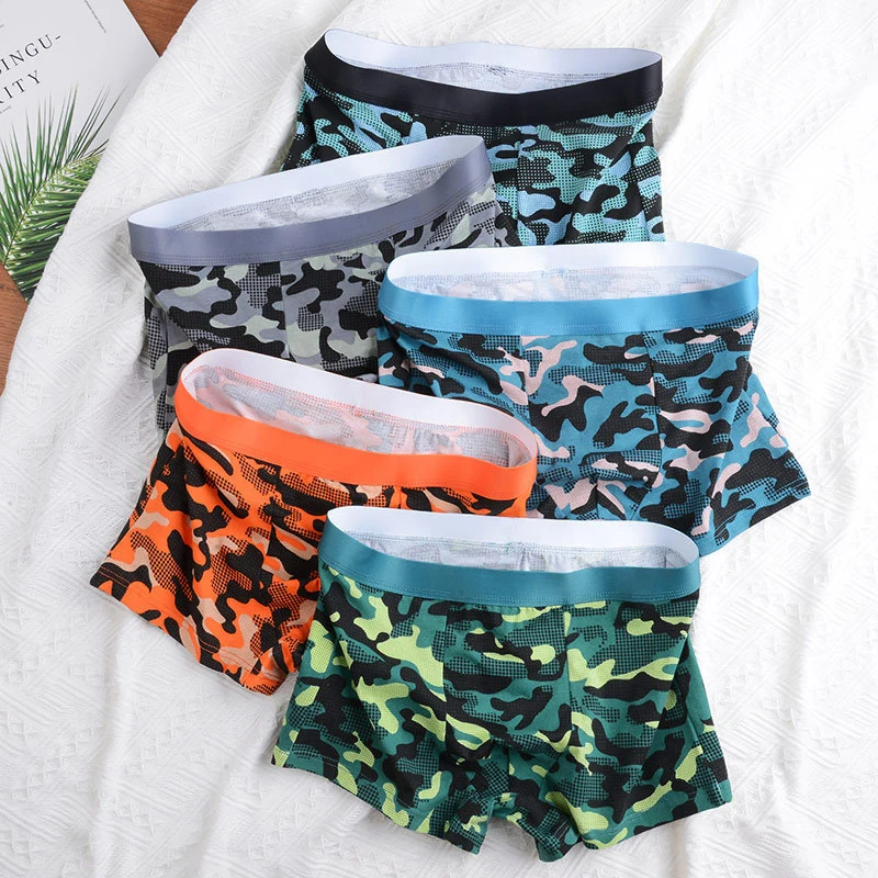 5Pcs/Lot High-End New Men's Underwear Camouflage Men's Large Size Underwear Pure Cotton Men's Flat Foot Underwear
