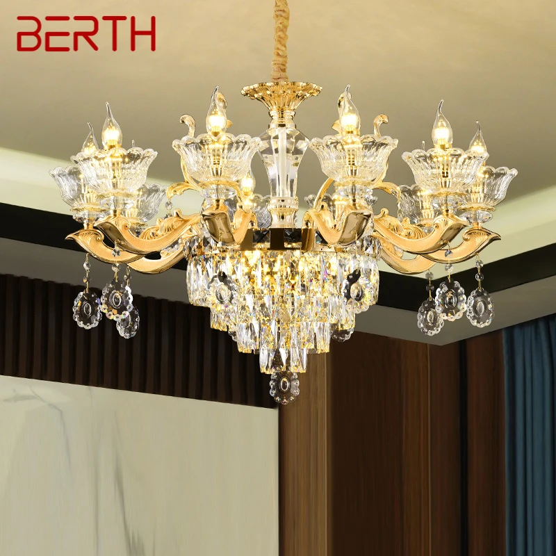 

BERTH Modern Crystal Chandeliers Lamp Gold Luxury LED Candle Pendant Light Fixtures for Home Living Room Bedroom Decor