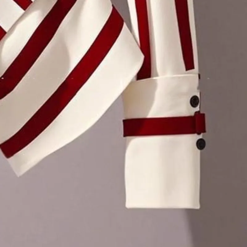 Элегантная рубашка нестандартной формы в красно-белую полоску женская блузка с