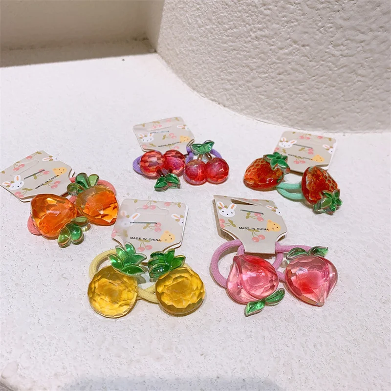 

1 Pair Summer New Korean Sweet Girl Simple Cute Jelly Color Fruit Rubber Band Hair Rope Fashion Children's Ponytail Headdress