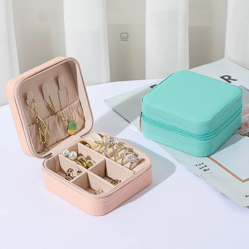 PU Leather Jewelry Package Box With Many Compartments Multiple Colorways Zipper Closure For Easy Storage Best Gift For Women