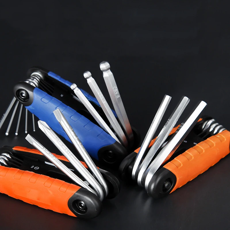 

8 in 1 Folding Hex Wrench Metal Metric Allen Wrench Set Hexagonal Vanadium Steel Spanner Portable Set Folding Screwdriver