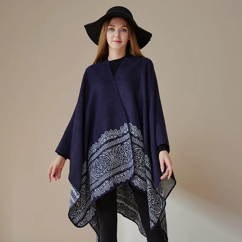 

Роскошные фирменные геометрические пончо 2023, кашемировые блестящие Теплые шали и палантины из пашмины, толстые блестящие швы