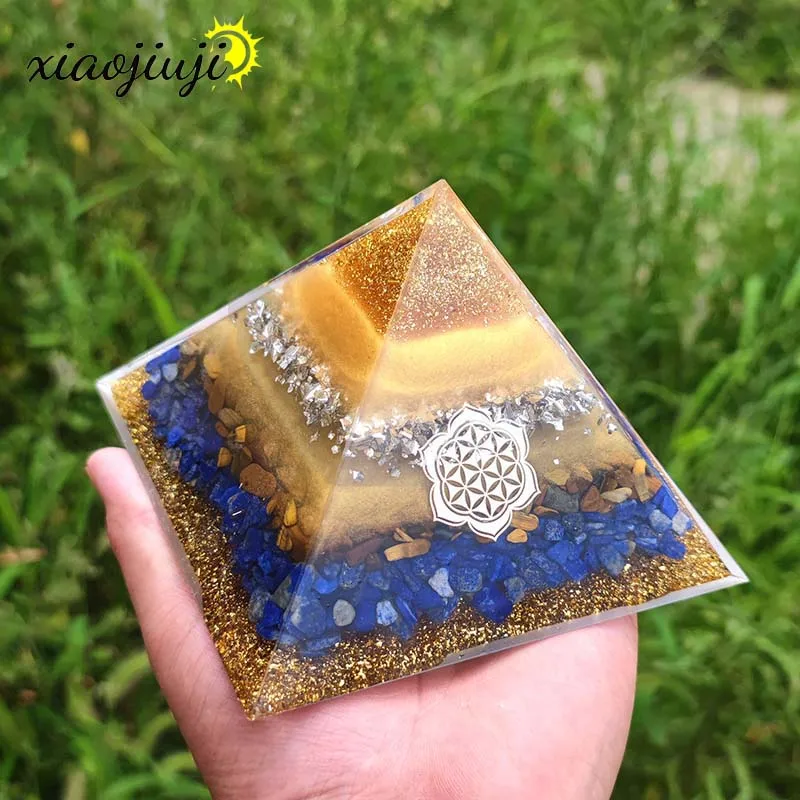 

6 8 10 13 15cm Organite Pyramid Tiger Eye Lapis Lazuli Handmade Orgone Pyramid Reiki Energy Healing Chakra Meditation Ornament