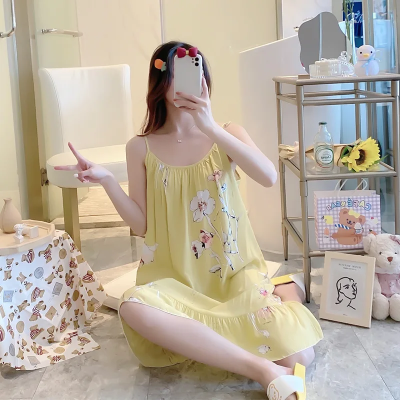 Women Sleeveless Nightgown Home Clothes Printing Flowers Bathrobe V Neck Pajamas Nightwear Sleepwear костюм женский