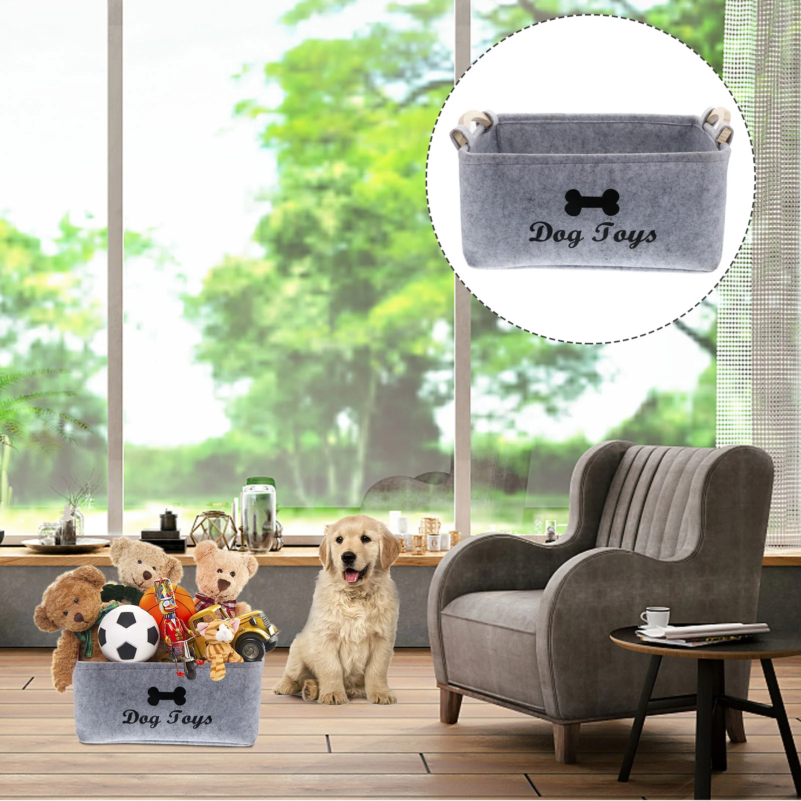 

Toy Dog Basket Pet Storage Box Bin Organizer Felt Cat Toys Container Accessory Baskets Organizing Bins Accessories Fabric