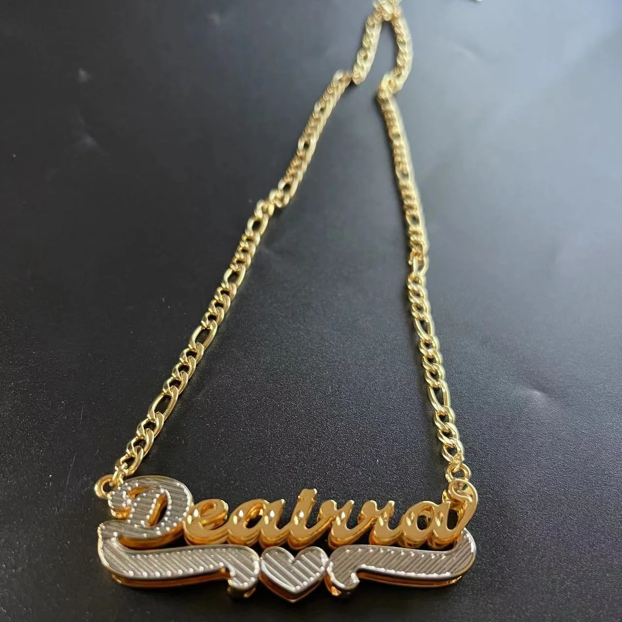 Custom Name Necklace Double Plate Name Chain Two Color Name Necklaces Stainless Steel Cuban Chain Name for Women Birthday's Gift
