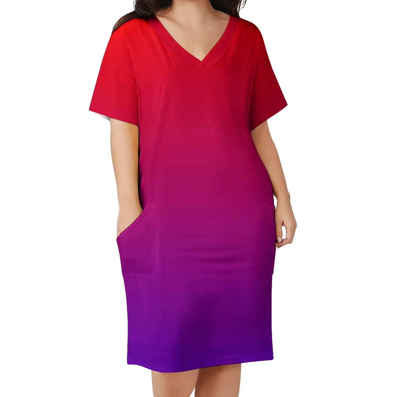 

Ombre Neon Lights Casual Dress Spring Minimalist Red to Purple Gradient Elegant Dresses Graphic Korean Fashion Dress Big Size