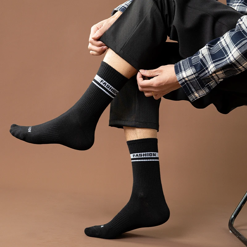 3 Pairs/Box Streetwear Line Letter Stockings Cotton Harajuku Sports Black White Funny Soft Skateboard Men Women Socks Gifts Pack
