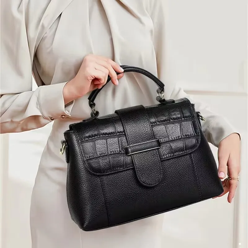 

Flap Handbag Leather Crocodile Pattern Premium Head Layer Cowhide Mother Bag Cowhide Women's Bag