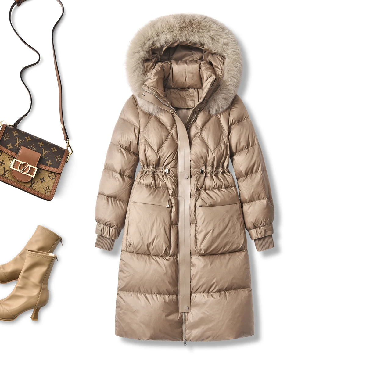 High-quality Down Jacket Women  90%  White Duck Down  Autumn/Winter  Office Lady  Slim  Zipper Fox Fur Collar Detachable