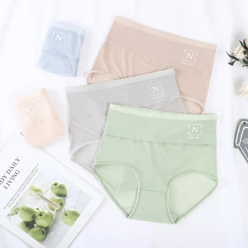 

Sexy Ice Silk Seamless Ladies Underpants Summer Nylon High Waist Female Briefs Solid Color Fashion Comfortable Lace Underwear