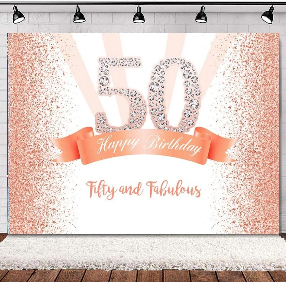 

Праздничный фон для фотосъемки в честь 50-го дня рождения, баннер, красивый розовый золотой и розовый горошек, Женский праздничный декор, Бле...
