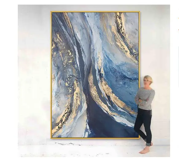 

Hand-painted oil painting modern large golden light cloud entrance abstract decorative painting living room sofa background wall