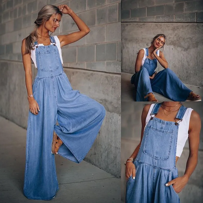 

Blue Jean Overalls Women Loose Wide Leg Jumpsuit Summer Fashion New Pocket High Waist Jumpsuits for Women Lugentolo