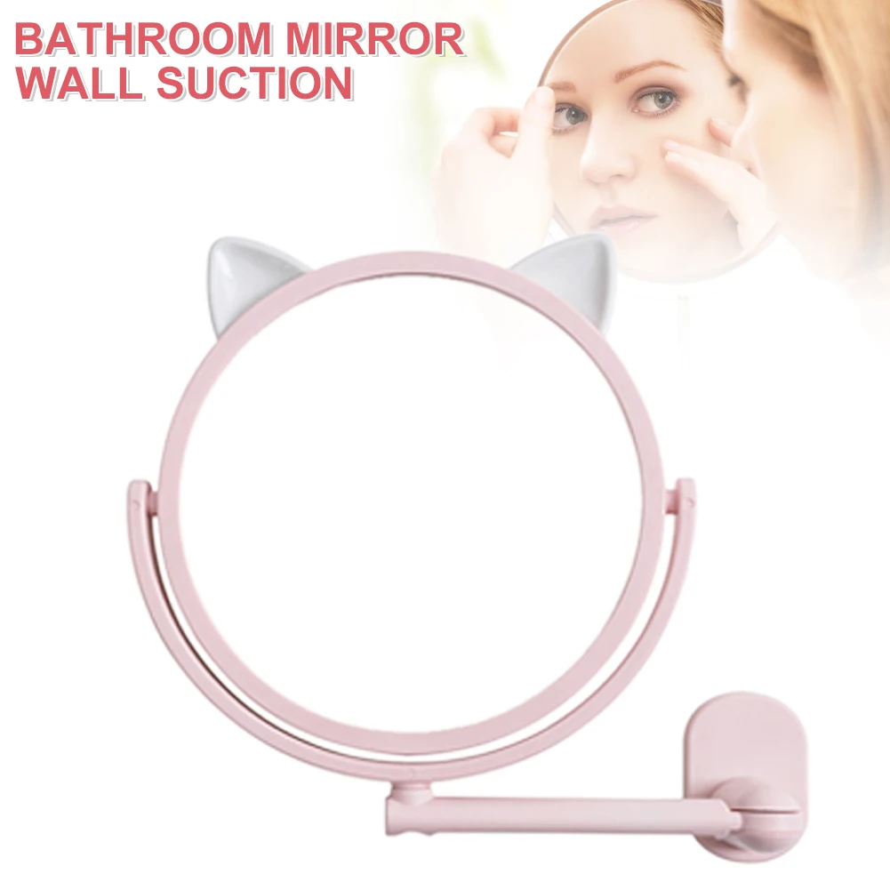 

New Rotate Self-Adhesive Wall Mount Cat Ear Makeup Mirror DIY Easy to Install for Bathroom Bedroom Girls Women Gift Hot Sale