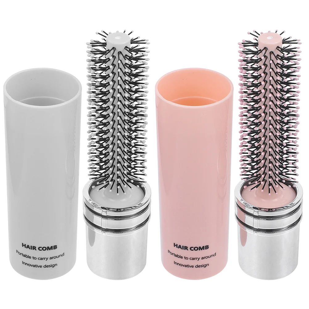 

2 Pcs Portable Curling Comb Small Round Brush Blow Drying Short Hair Styling Curly Roller Hairbrush Retractable Curls