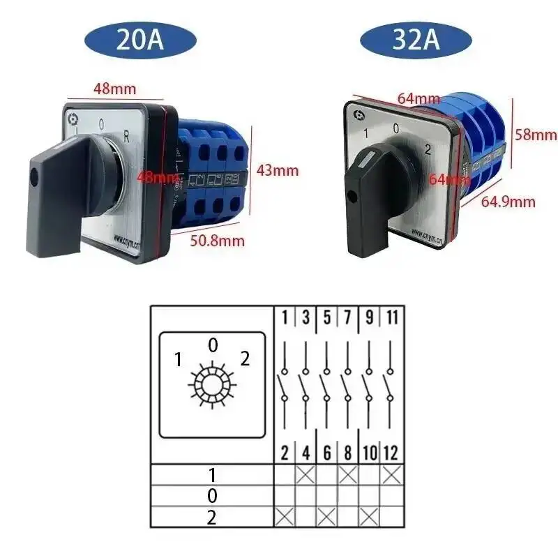 

L-0-R 3 позиции 20A/32A панель управления переключателем для электрика с помощью инструментов вращающийся кулачковый переключатель LW26-20/3
