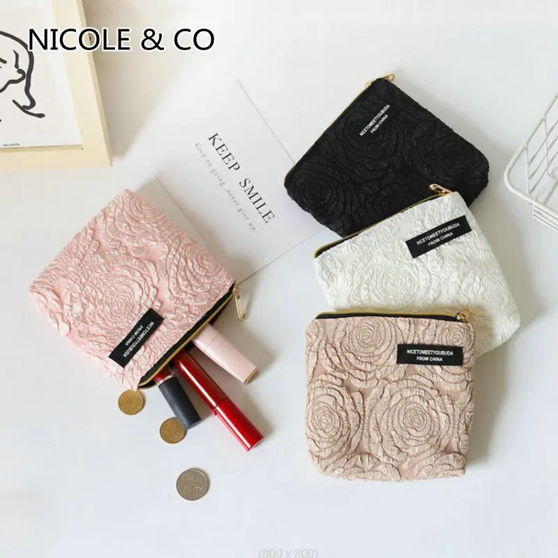 

NICOLE & CO 2022 New Mini Coin Purse Women Rose Small Wallet Polyester Girl Card Key Change Pack Female Fashion Zipper Money Bag