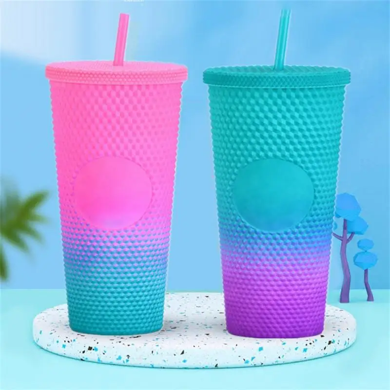 

With Lid Straw Water Bottle Bpa Free Straw Cup Large Capacity Gradient Durian Cup Christmas Gift For Coffee Juice Milk Tea Taza